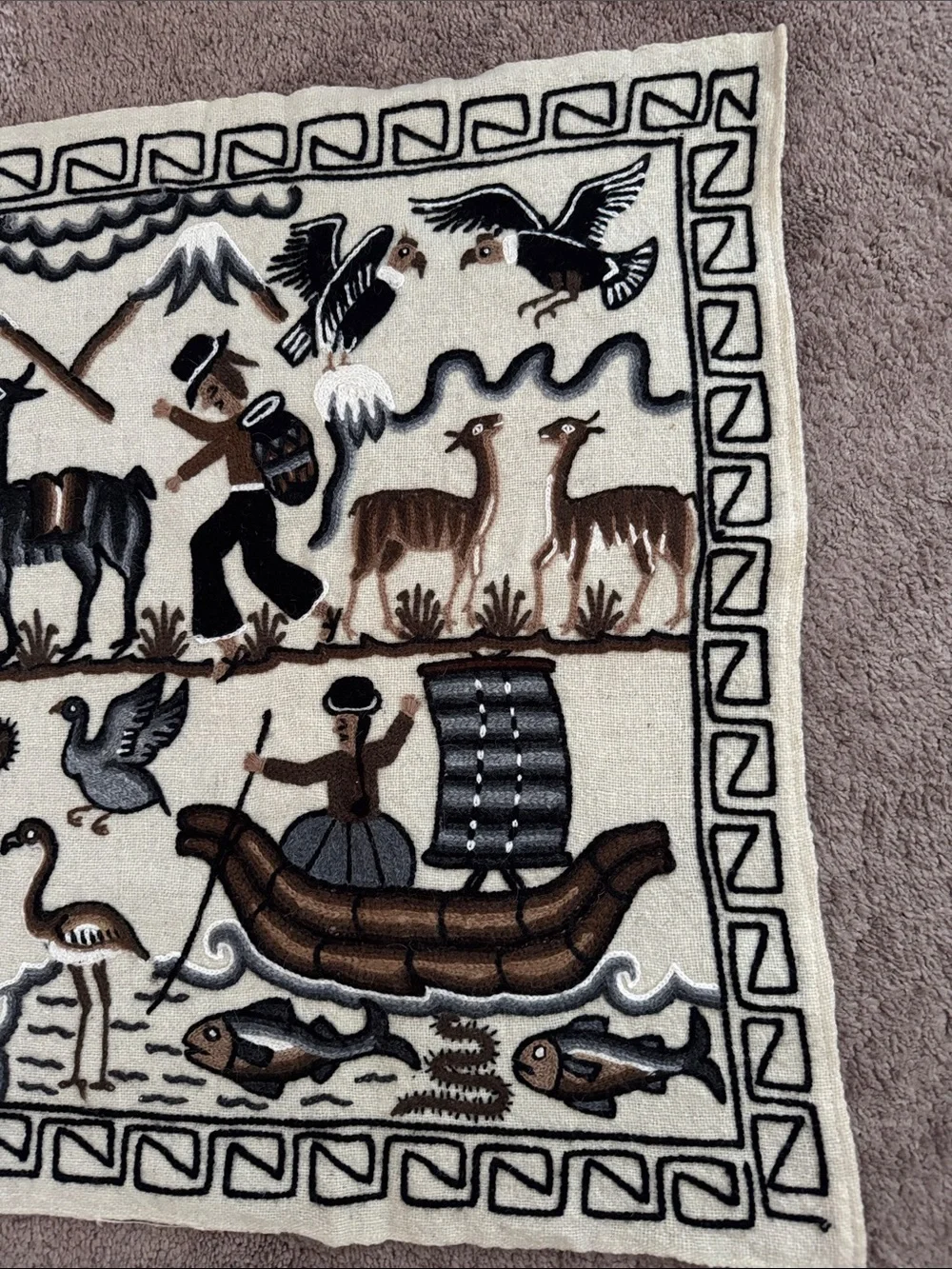 Embroidered Aztec Mayan Inca Hand Woven Tapestry